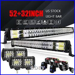 52+32'' inch Curved LED Light Bar Spot Flood Driving Offroad For GMC Dodge Ram
