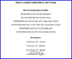 Front Rear Left Right CV Joint Axles for Polaris Sportsman 500 4X4 HO EFI 07-12
