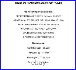 Front Rear Left Right CV Joint Axles for Polaris Sportsman 800 EFI 2007-2012